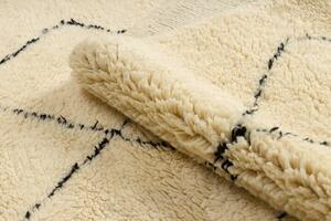 Ručne tkaný vlnený koberec BERBER MR2091 Beni Mrirt berber kosoštvorce, béžový / čierny