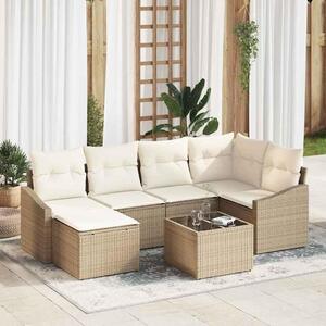Maison Exclusive – Sedacia súprava, 7 kusov, béžová [syntetický materiál]: Polyratan