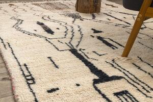 Ručne tkaný vlnený koberec BERBER BJ1077 Boujaad berber Boho, béžový / čierny