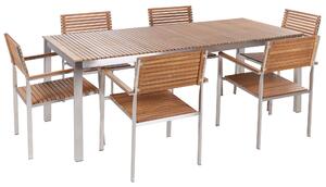 Záhradná jedálenská súprava certifikované teakové drevo kovový rám 6-miestna 200 x 90 cm lamelový dizajn moderný industriálny štýl