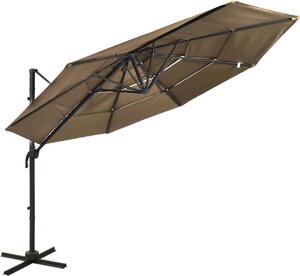 Maison Exclusive – slnečník s hliníkovým stĺpom, 4-vrstvový, farba taupe, 3 x 3 m