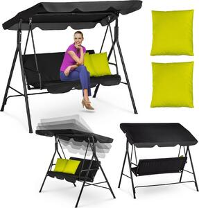 Luverno® Hollywoodská hojdačka, záhradná hojdačka s 2 vankúšmi – 3-miestna, do 250 kg – záhradné ležadlo, hojdačka s nastaviteľnou strechou do záhrady, vonkajšie použitie