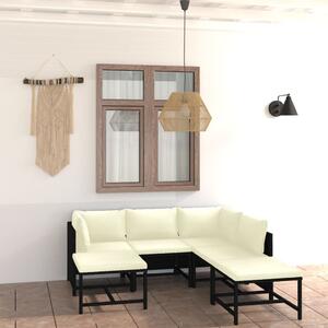 Maison Exclusive – 7-dielna záhradná súprava s vankúšmi z polyrotangu, čierna