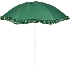 Mica Decorations Naklápací slnečník s volánmi – tyčový slnečník 238 x Ø195 cm – ochrana pred slnkom na záhrade alebo balkóne – polyester, oceľ – zelená farba