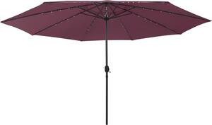 Maison Exclusive – slnečník s LED osvetlením, 400 cm, bordová farba