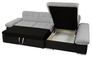 Rohová sedačka s úložným priestorom MARLA - čierna ekokoža / tmavá šedá, ľavý roh