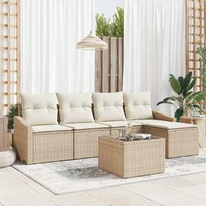 Maison Exclusive – Sedacia súprava, 6 kusov, béžová [syntetický materiál]: Polyratan