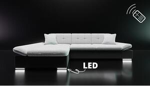 Rohová sedačka s LED podsvietením MARLA - biela ekokoža / tmavá šedá, ľavý roh