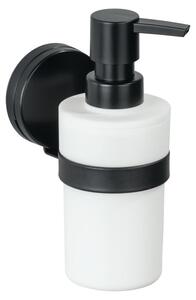 WENKO Static-Loc® Plus dávkovač mydla Pavia čierny, montáž bez vŕtania, bezpečná fixácia vďaka statickej priľnavosti na hladkých, vzduchotesných povrchoch, objem 220 ml, 6 x 16 x 9 cm, matná oceľ