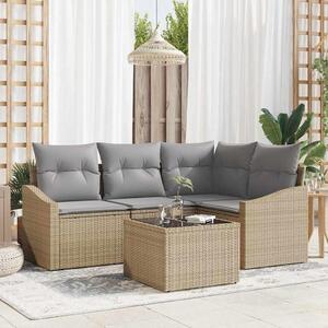 Maison Exclusive – Sedacia súprava, 5 kusov, béžová [syntetický materiál]: Polyratan