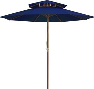 Maison Exclusive – slnečník s dvojitou strechou a dreveným stĺpom, modrý, 270 cm