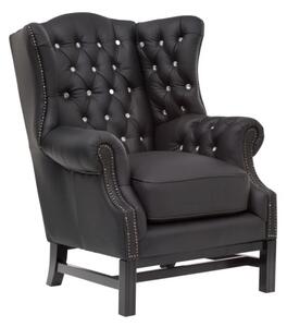 Masívne kreslo Chesterfield Kingsfield, ušák, pravá koža, čierne