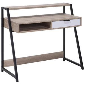 Písací stôl svetlé drevo biela čierna MDF oceľ 100 x 50 cm s úložným priestorom police zásuvka moderný industriálny štýl kancelária