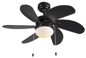 Stropný ventilátor čierny s drevenou potlačou 80 cm so šnúrkou - Fresh