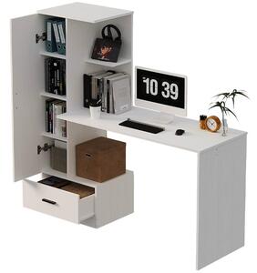 Počítačový Stôl S Regálom – 142 Cm, Biely, Moderný Loftový Do Kancelárie A Izby