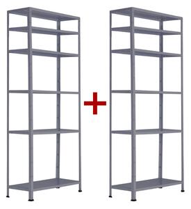 Policový regál 1+1 ZADARMO, 1760x750x300 mm, 6 políc, nosnosť police 75 kg, RAL 7031