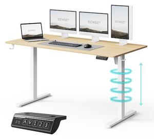 NOJO LIGHT Výškovo nastaviteľný elektrický stôl Stabilný ergonomický pre hráčov Domáca kancelária MemorySystem 140 x 70 cm Nosnosť 70 kg Biela svetlohnedá