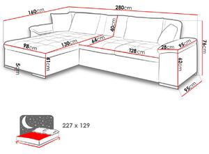Rohová sedačka na každodenné spanie DELFINA - svetlá šedá / vzorovaná, ľavý roh