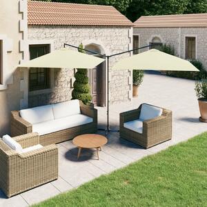 Maison Exclusive – dvojitý slnečník s oceľovou tyčou, 600 × 300 cm, pieskovo biely