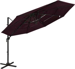Maison Exclusive – slnečník s hliníkovým stĺpom, 4-vrstvový, bordová farba, 3 x 3 m