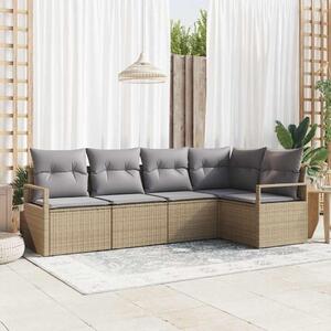 Maison Exclusive – Sedacia súprava, 5 kusov, béžová [syntetický materiál]: Polyratan
