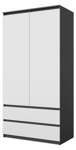 Šatníková Skriňa Antracit / Biela Mat – Dvojdverová Skriňa do Spálne s 2 Zásuvkami, Šatníková Skriňa Š90 x V180 x H50 cm