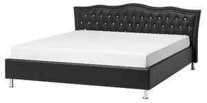 Posteľ čierna umelá koža 160 x 200 cm prešívané čelo s gombíkmi moderný glamour štýl spálňa