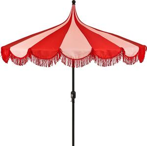 Mica Decorations Kim Pruhovaný slnečník s taškou na prenášanie – tyčový slnečník 238 x Ø235 cm – ochrana pred slnkom na záhrade alebo balkóne – polyester, oceľ – červená farba