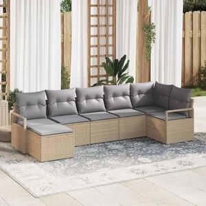 Maison Exclusive – Sedacia súprava, 7 kusov, béžová [syntetický materiál]: Polyratan