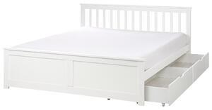 Posteľ biela borovicové drevo MDF 160 x 200 cm s čelom úložný priestor 2 zásuvky minimalistický škandinávsky štýl spálňa