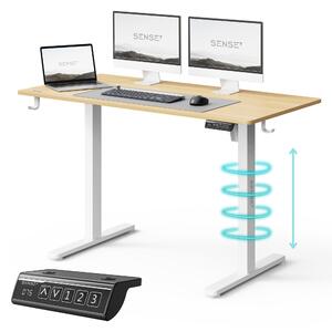 NOJO LIGHT Výškovo nastaviteľný elektrický stôl Stabilný ergonomický pre hráčov Domáca kancelária MemorySystem 120 x 60 cm, nosnosť 70 kg Svetlo hnedá Biela