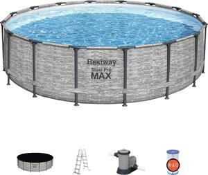 Bestway Steel Pro 5619E, Rámový bazén, Rebrík, Šedá, 67,4 kg
