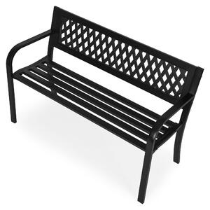Záhradná lavička s priehľadným operadlom 120 × 50 cm, kovová, parková, čierna, MultiGarden