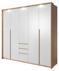 Šatníková skriňa, biela + zlatý dub, 229,4 x 215,5 x 65 cm