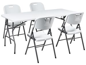 4-miestna záhradná jedálenská zostava biela syntetický materiál kovové nohy stôl 180 x 74 cm 4 skladacie stoličky