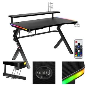 Huzaro Hero 5.0 | RGB LED herný stôl počítačový stôl kancelársky stôl | pracovňa hráča | stojan na monitor uhlíkový stolík | 120 x 60 | čierna