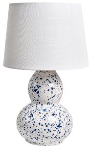 Stolná lampa biela keramický podstavec s modrým vzorom ľanové tienidlo obývacia izba spálňa