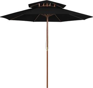 Maison Exclusive – slnečník s dvojitou strechou a dreveným stĺpom, čierny, 270 cm