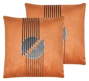 Sada 2 dekoratívnych vankúšov oranžový zamat 45 x 45 cm glamour dizajn so zipsom geometrický vzor obývačka spálňa