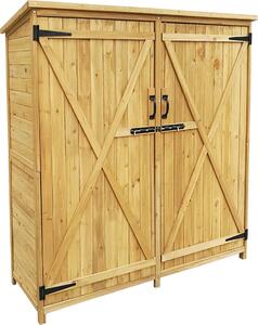 Wiltec záhradný domček s 2-krídlovými dverami 1350x500x1540mm zo smrekového dreva s bitumenovou strechou pre záhradu, terasu a balkón Záhradný domček na náradie Drevený domček na náradie