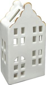 Keramická lucerna Hytte, domček 7 x 5 x 13,8 cm, biela/zlatá, 1 ks