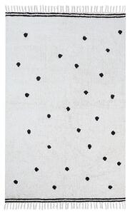Všívaný koberec biely bavlnený 140 x 200 cm obdĺžnikový s čiernymi bodkami a strapcami