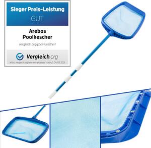 Bazénová vyloďovacia sieť AREBOS modrá | teleskopická tyč 1,20-1,90 m, spodná vyloďovacia sieť, pridržiavací okraj