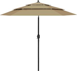 Maison Exclusive – slnečník s hliníkovým stĺpom, 3-vrstvový, farba taupe, 2,5 m