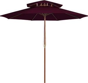 Maison Exclusive – slnečník s dvojitou strechou a dreveným stĺpom, bordová farba, 270 cm
