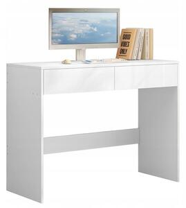 Moderný biely počítačový stôl v loftovom štýle, s 2 zásuvkami, 100 cm