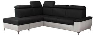 Rohová rozkladacia sedačka TETON 3 - biela ekokoža / čierna, ľavý roh