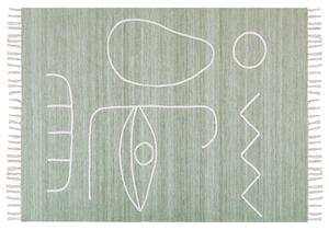 Koberec svetlozelený polyester 140 x 200 cm ručne tkaný obdĺžnikový abstraktný vzor so strapcami boho do interiéru a exteriéru