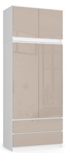 Ak furniture Šatníková skriňa s nadstavcom Star 90 cm biela/cappuccino lesk