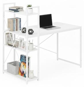 Školský počítačový stôl 120x60 cm s policou s 3 poličkami, biela, ModernHome